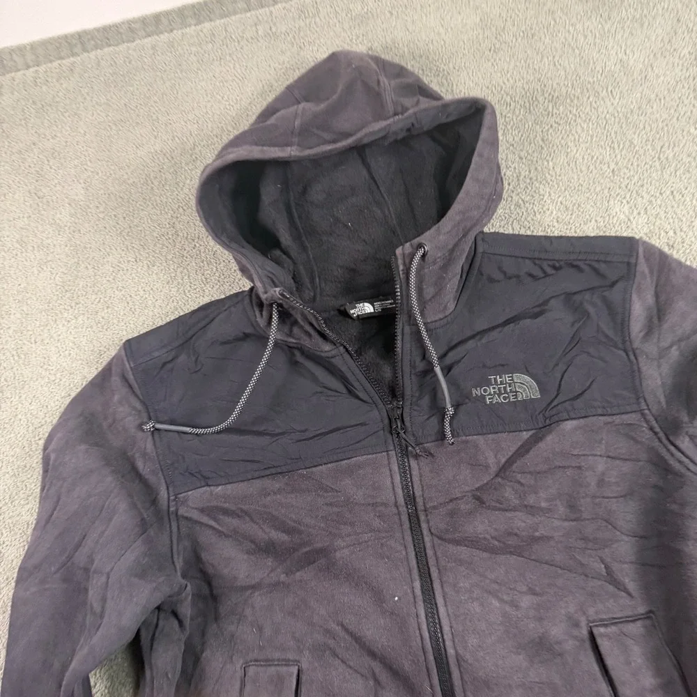 The North Face Mens Full Zip Fleece Hoodie Jacket Black Gray Large L